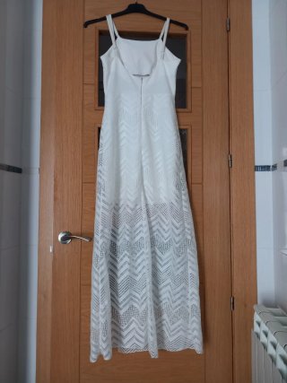 Vestido blanco largo con encaje XS