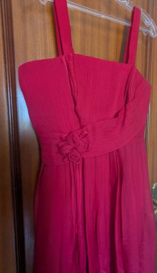 Vestido largo rojo con adornos
