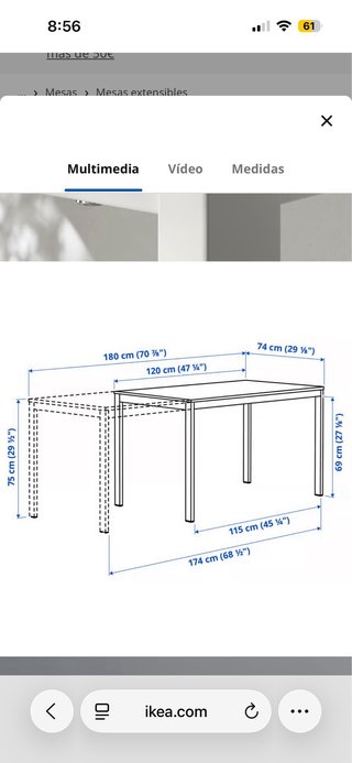 Mesa extensible blanca 120/180x74