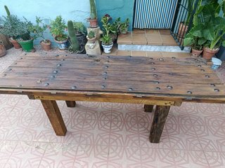 Mesa rústica artesanal madera maciza