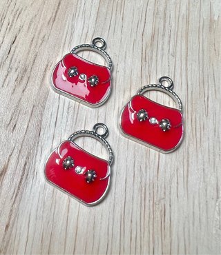 3 Pingentes Bolsa Vermelha 16mm para artesanato