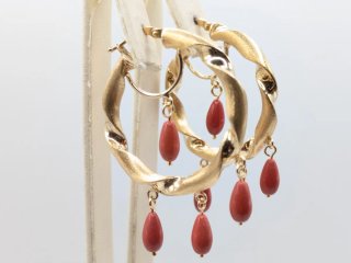 Pendientes Aro Oro 18k con Coral Rojo