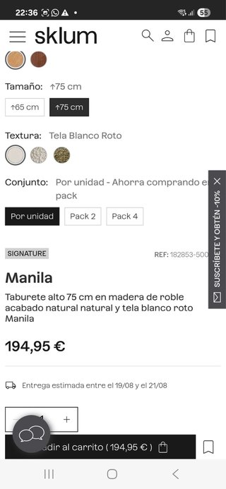 Taburete Sklum Madera y Tela nuevo