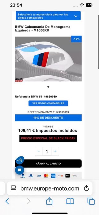 Pegatinas ///M Depósito BMW S1000RR y S1000R