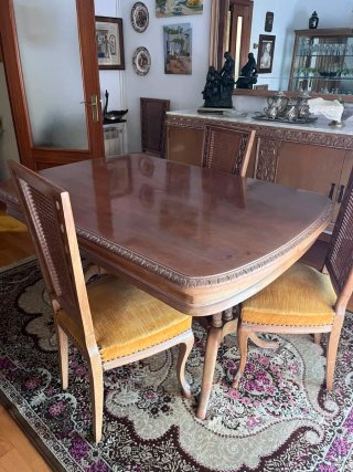 Mesa madera antigua clasicos y sus 6 sillas