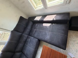 Sofá modular L tela y madera