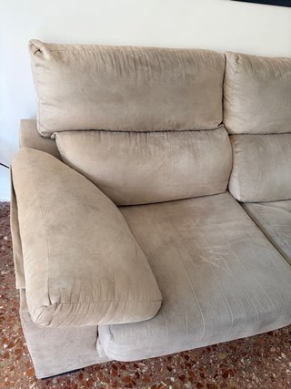 Sofá cheslong 3 plazas de tela beige