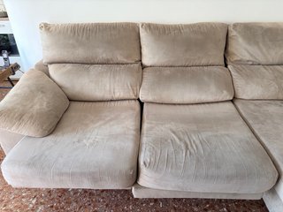 Sofá cheslong 3 plazas de tela beige