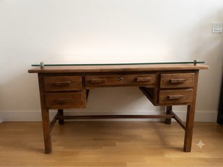 Escritorio Vintage Madera Maciza con Cristal