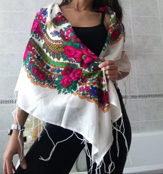 Foulard Turkman floreale bianco