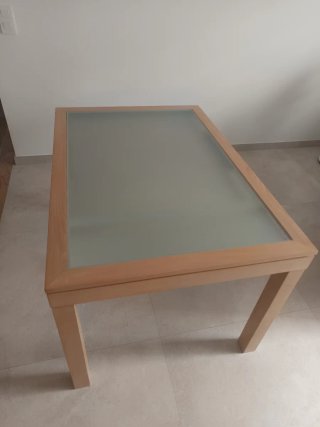 Mesa comedor extensible madera y cristal