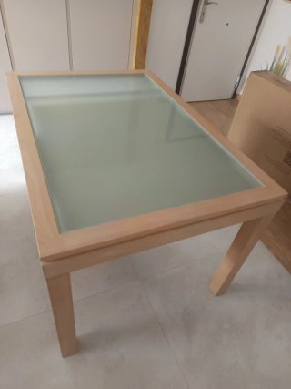 Mesa comedor extensible madera y cristal
