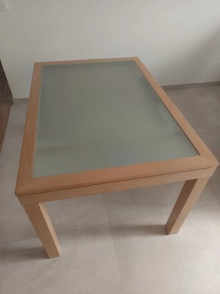 Mesa comedor extensible madera y cristal