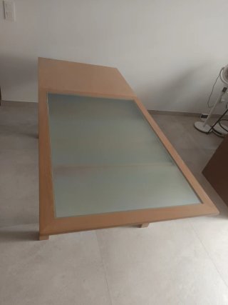 Mesa comedor extensible madera y cristal
