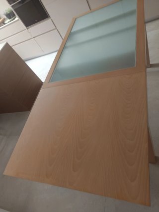 Mesa comedor extensible madera y cristal