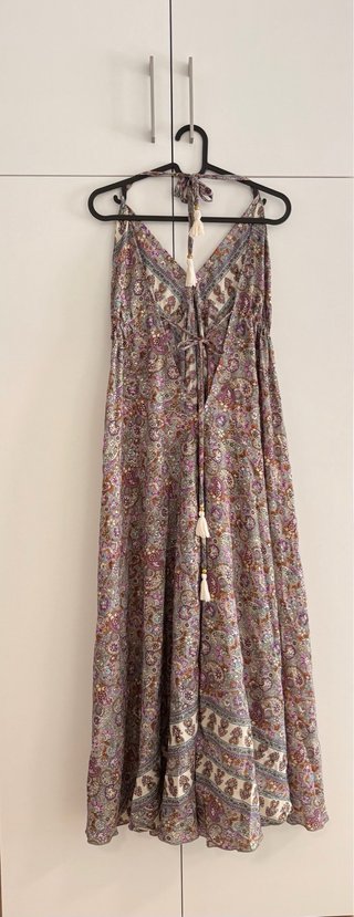 Vestido Maxi Boho largo estampado dorado y morado