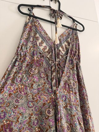 Vestido Maxi Boho largo estampado dorado y morado