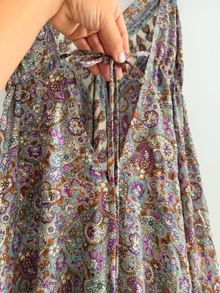 Vestido Maxi Boho largo estampado dorado y morado