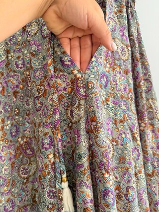 Vestido Maxi Boho largo estampado dorado y morado