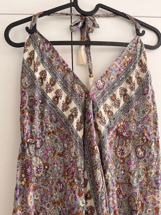 Vestido Maxi Boho largo estampado dorado y morado