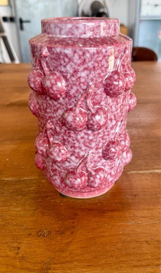 Jarrón Cerámica Rosa y Rojo Cerezas