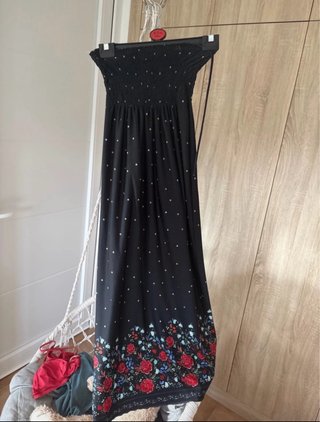 Vestido largo negro flores