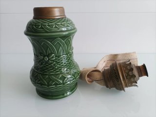 Quinqué antiguo cerámica esmaltada verde