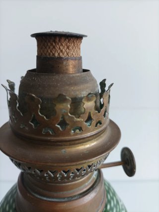 Quinqué antiguo cerámica esmaltada verde