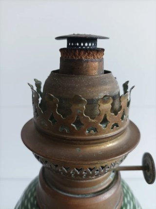 Quinqué antiguo cerámica esmaltada verde