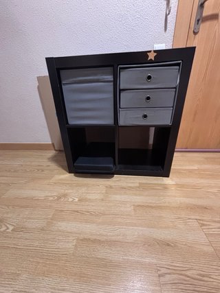 Mueble Kallax Ikea Negro con Cajones Grises