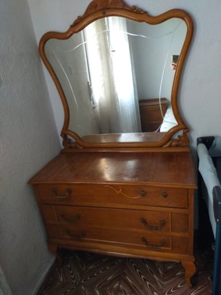 Conjunto 3 Sillas Madera Vintage Tapizado Rojo