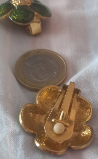 Orecchini De Wan vintage fiore oro e verdi