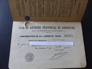 Libreta Antigua C. Ahorros Provincial Gipuzkoa