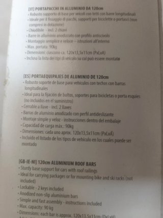 Barras de techo portaequipajes Brio 120cm