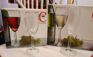 Juego 6 Copas de Vino Corona Doradas
