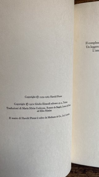 Teatro Pinter Einaudi 1972 libro