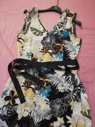 Abito donna fantasia senza maniche in satin