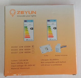 Bombilla LED cuadrada. ZEYUN 2D LED 4PIN 12W 6500K