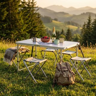 Tavolo Outdoor Campeggio Pieghevole con 4 Sgabelli
