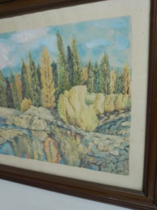 Pintura antigua paisaje acuarela