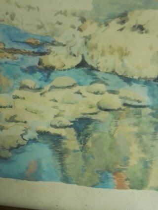 Pintura antigua paisaje acuarela