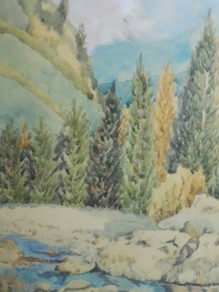 Pintura antigua paisaje acuarela