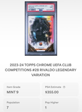 Topps Chrome UCC 2023-2024 Case Hit Rivaldo PSA 10