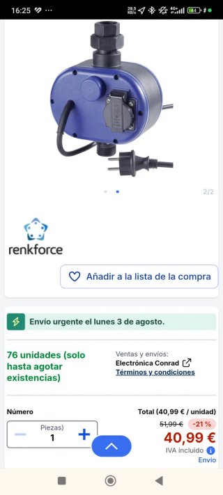 Interruptor de presión Renkforce EDWC2012