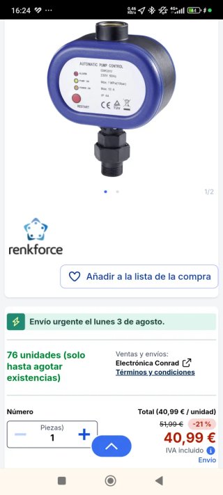 Interruptor de presión Renkforce EDWC2012