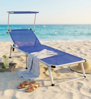 Lettino Prendisole Sdraio Mare Blu con Tettuccio