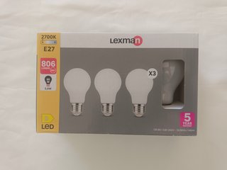 Pack 3 Bombillas LED Lexman E27 806lm 5.9W