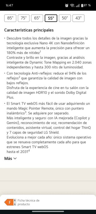 LG Nano 4K UHD AI NU85 55 139cm