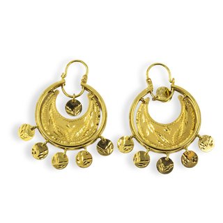 Pendientes aros labrados y monedas oro  -ref.14343