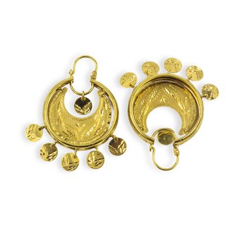 Pendientes aros labrados y monedas oro  -ref.14343